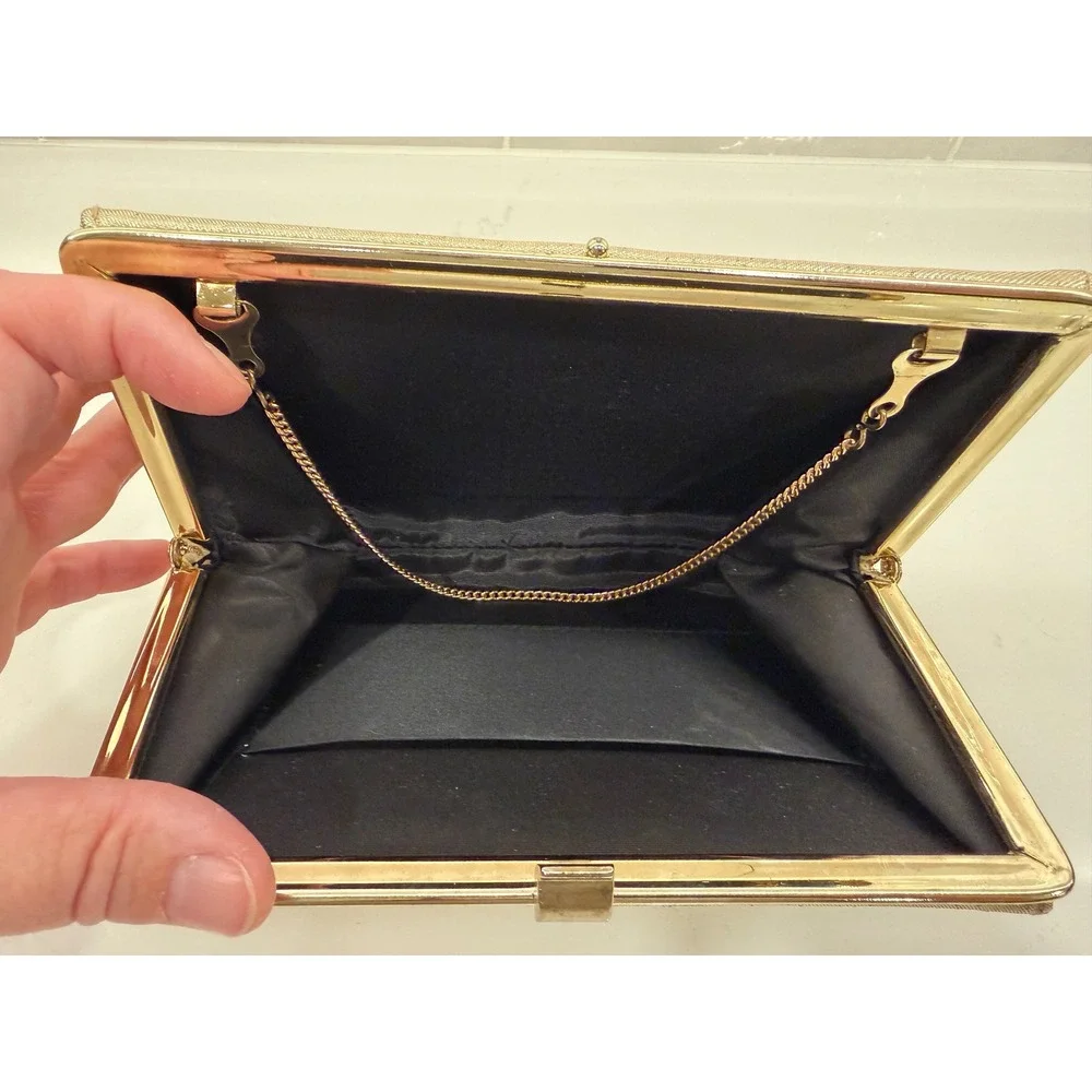 Vintage Evening Clutch Bag Womens Small Gold Fair Metallic Chain Strap Formal